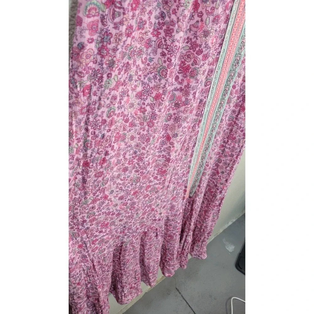 J.Jill Pink Floral Maxi Dress Size M Sleeveless Boho Tiered Rayon Cottagecore